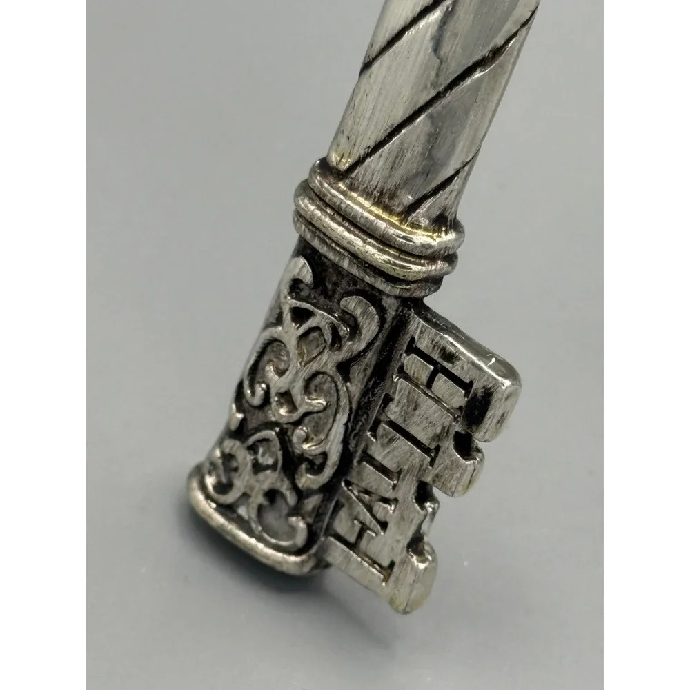 Santa Claus Magic Key Christmas Ornament Silver Tone Metal Faith Scroll 5.5 Inch